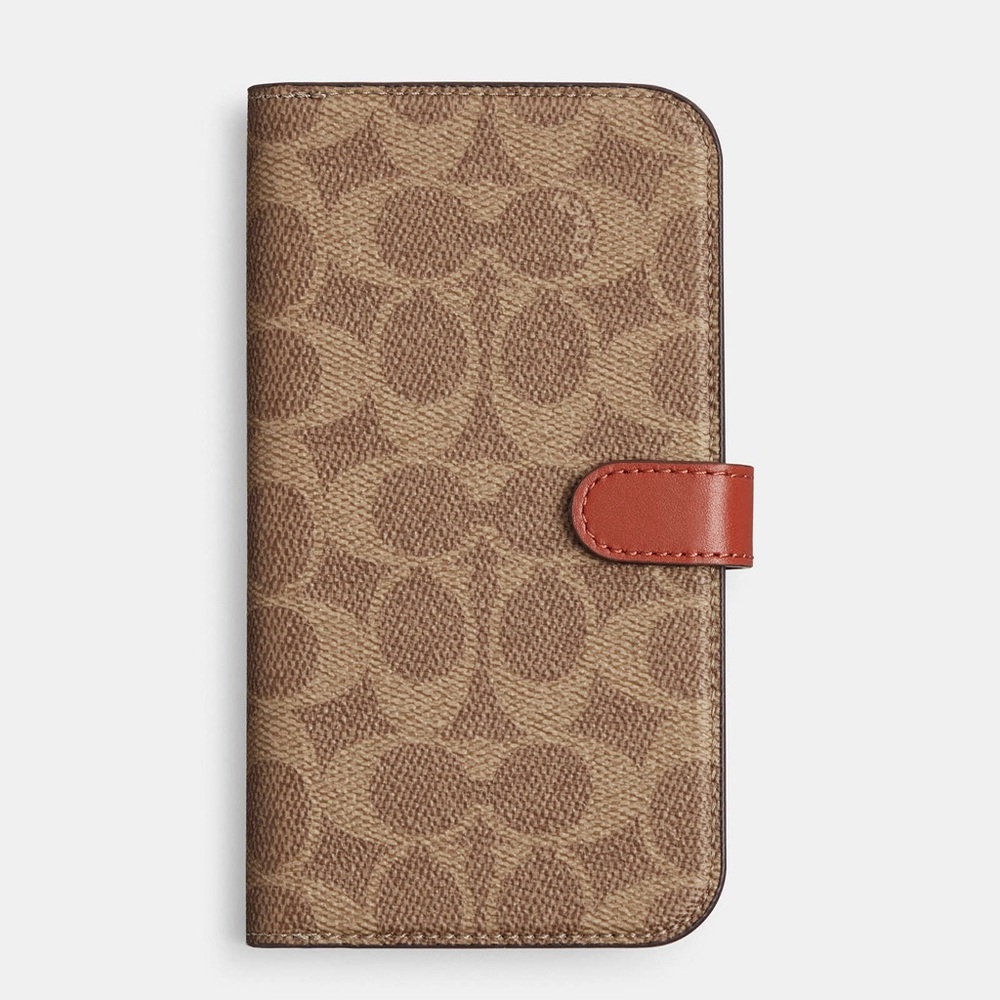 Coach Tan and Red Phone Wallet Case for iPhone 12&12pro